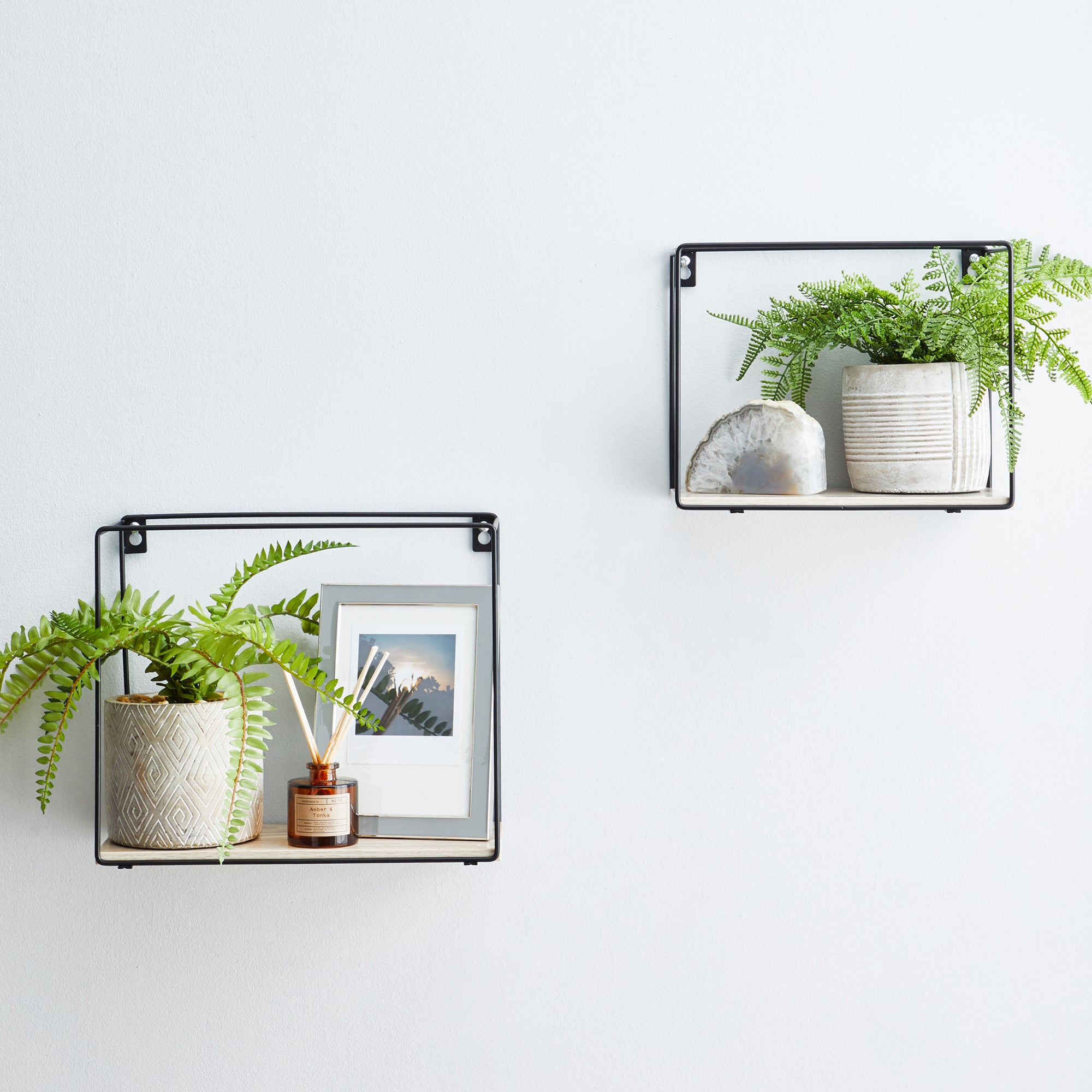 Set of 2 Metal Framed Black Wall Shelves Black
