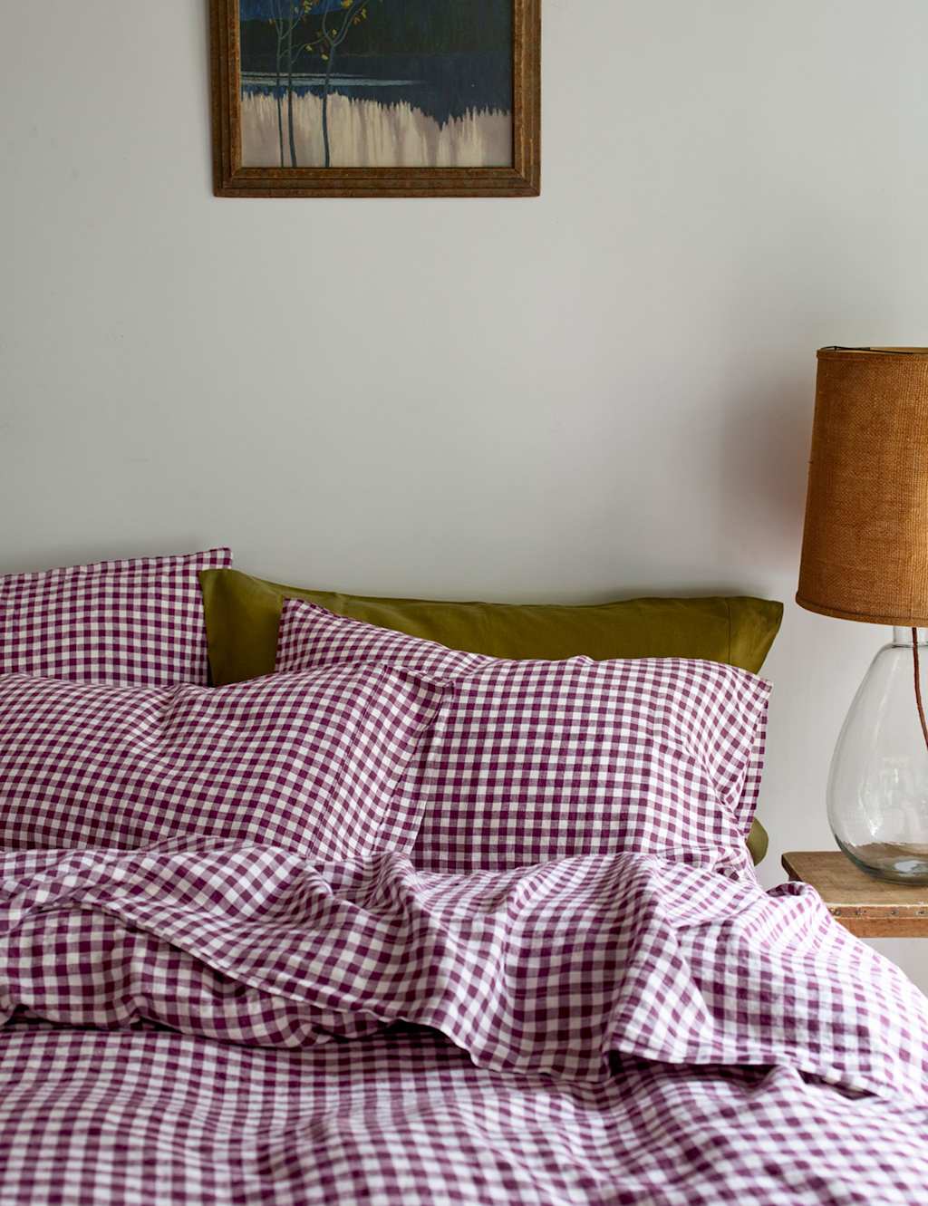 Piglet In Bed 2 Pack Pure Linen Gingham Pillowcases Purple Mix