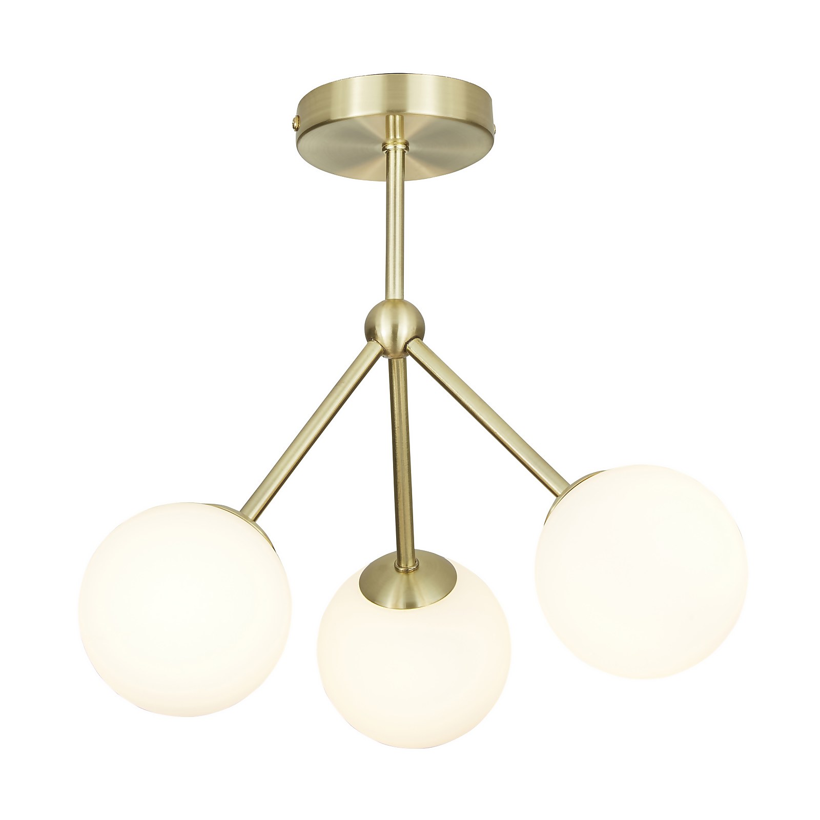 Orb 3 Light Semi Flush Pendant - Brass & Opal
