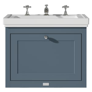 Bayswater Hartleigh Stiffkey Blue Traditional Wall Hung Vanity Unit & 3 Tap Hole Traditional Recessed Basin - 600mm