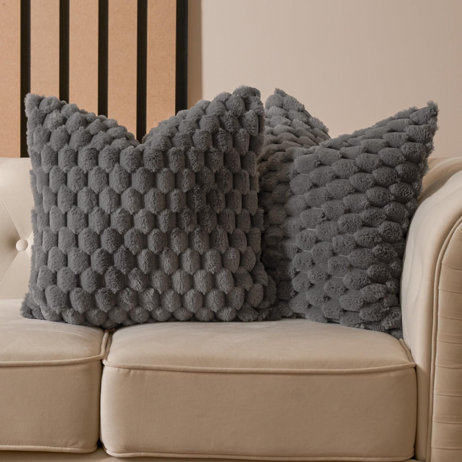 OHS 2 Pack Waffle Faux Fur Cushion Covers - 45 x 45cm in Charcoal
