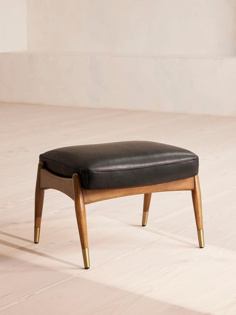 Theodore Footstool, Leather, Black
