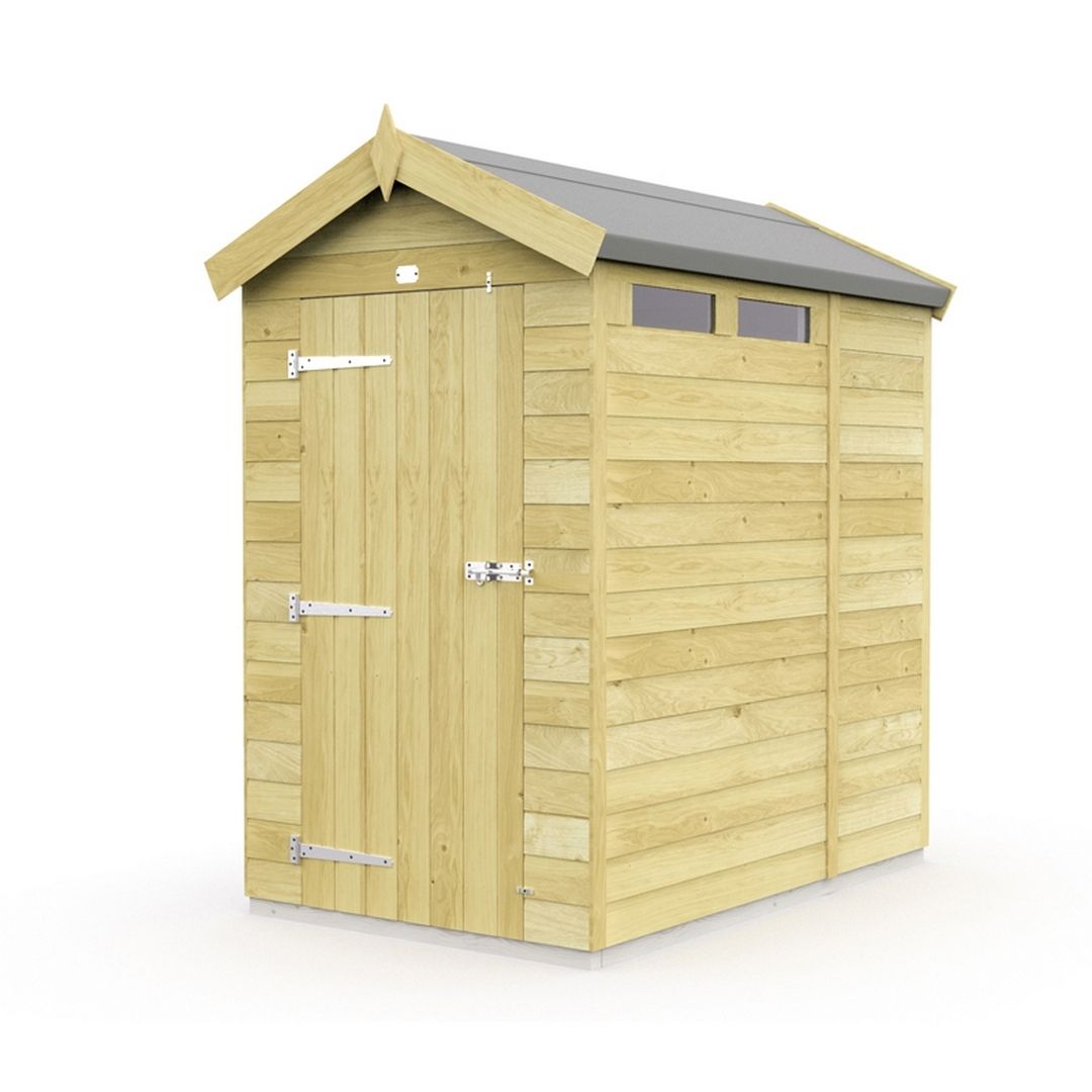 Buttercup Farm 4 x 7 Feet Apex Security Shed - Single Door - L214 x W118 x H217 cm in Brown