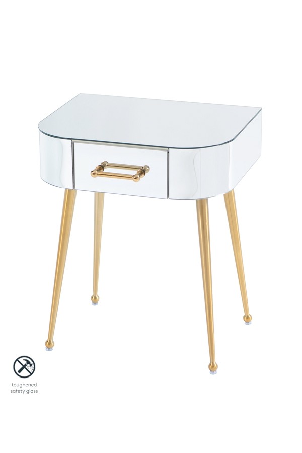 Mason Mirrored Side Table – Brushed Gold Legs
