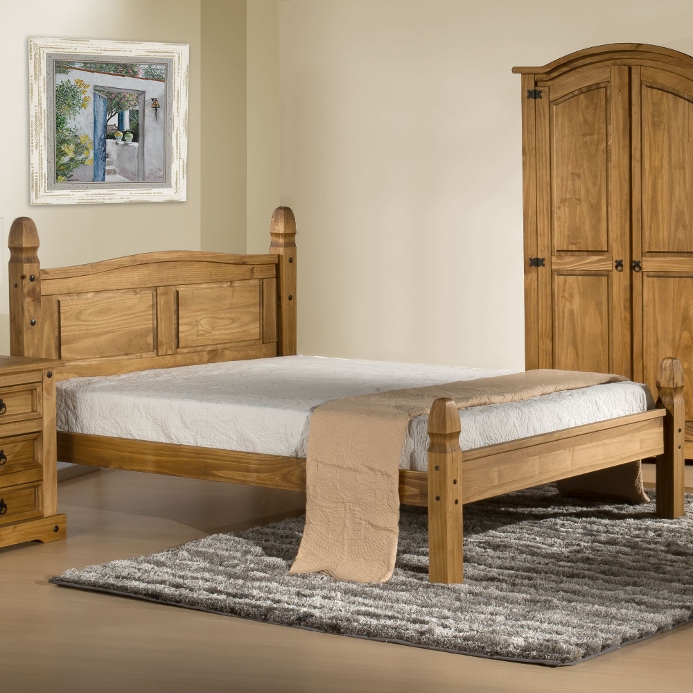 Solid Pine Wooden Bed Frame 4ft Small Double Corona Low Foot End Waxed