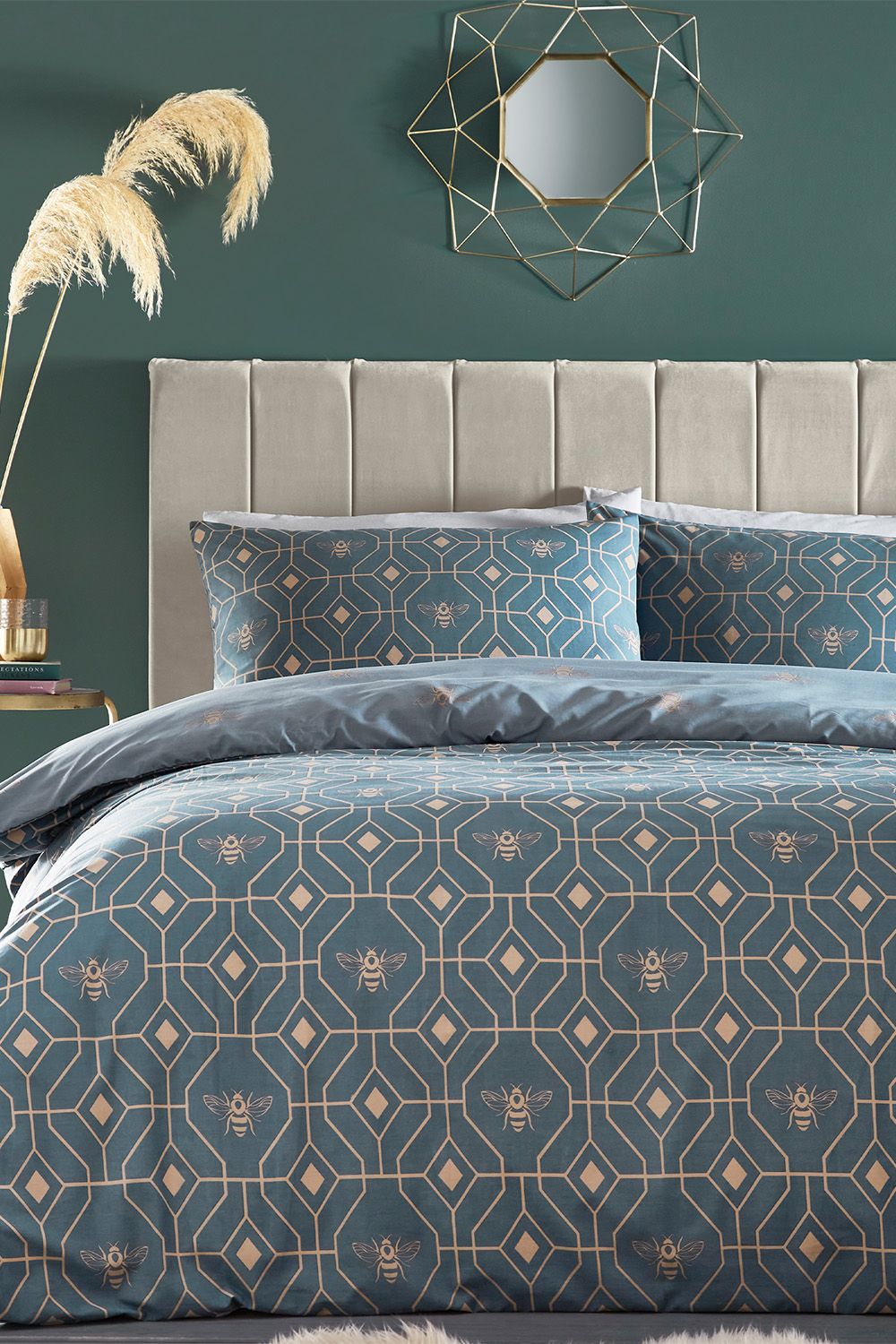 Furn Bee Deco Geometric Reversible Duvet Cover Set in Blue