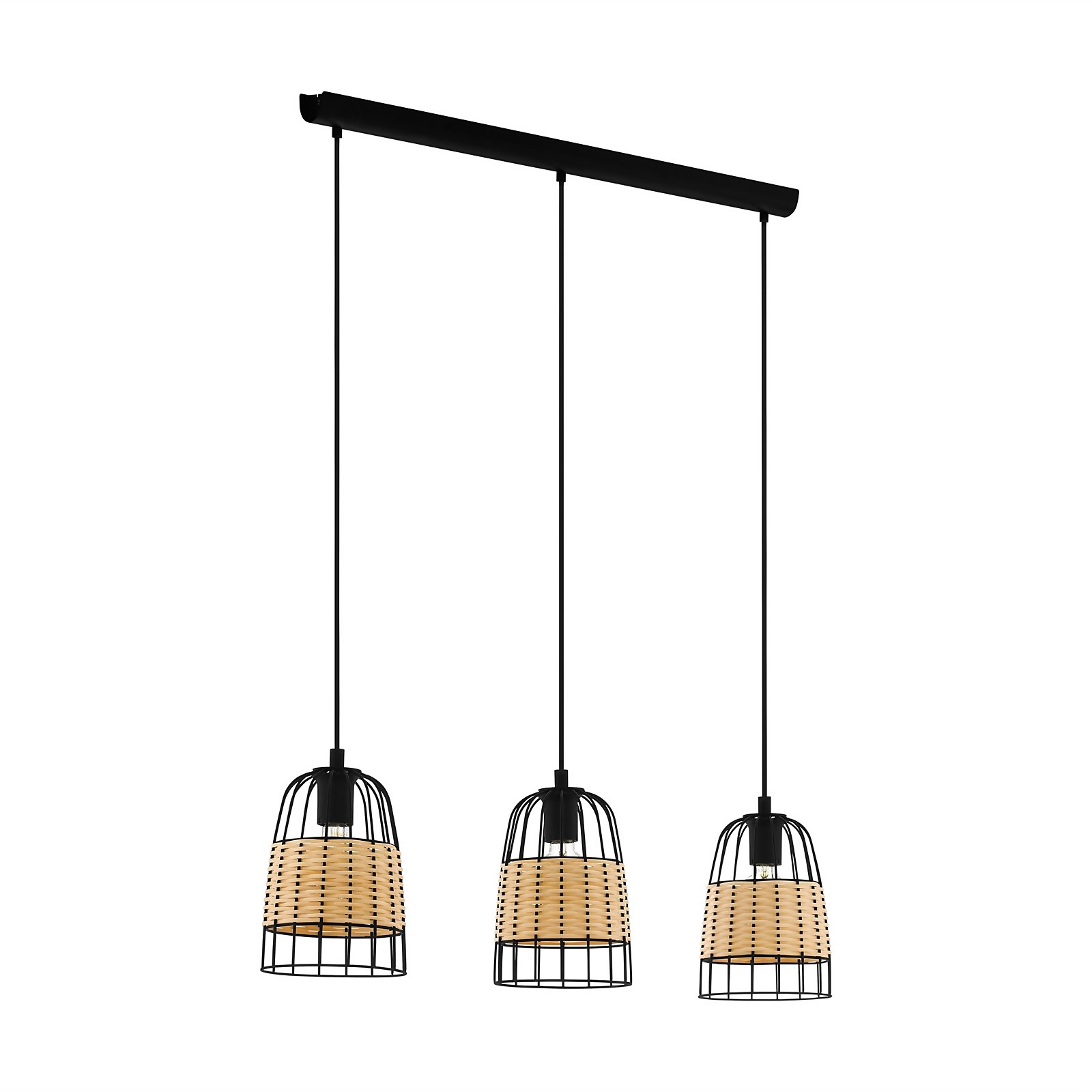 Eglo Anwick Black and Rattan 3L Pendant
