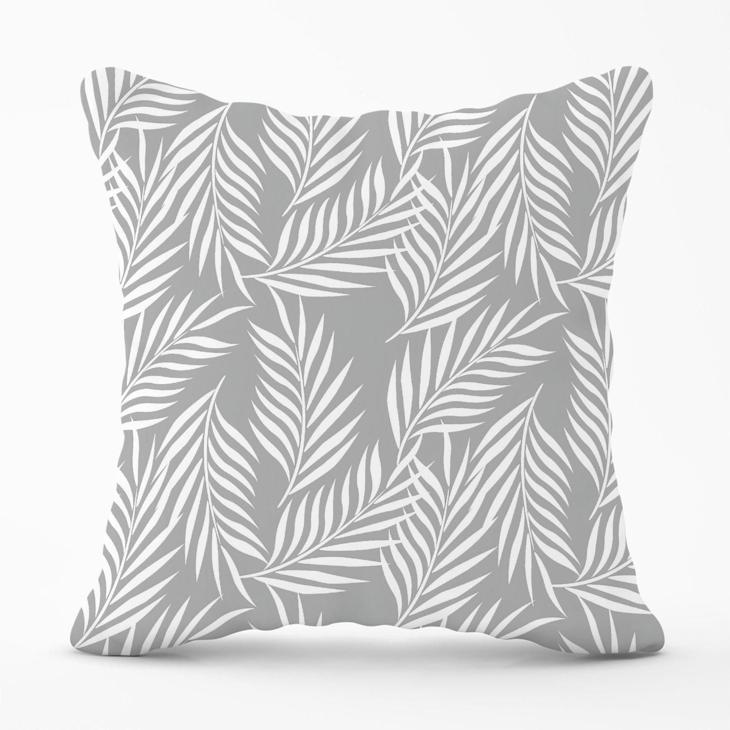 Warren Reed - Designer Palm Tree Leaves Outdoor Cushion in Grey
