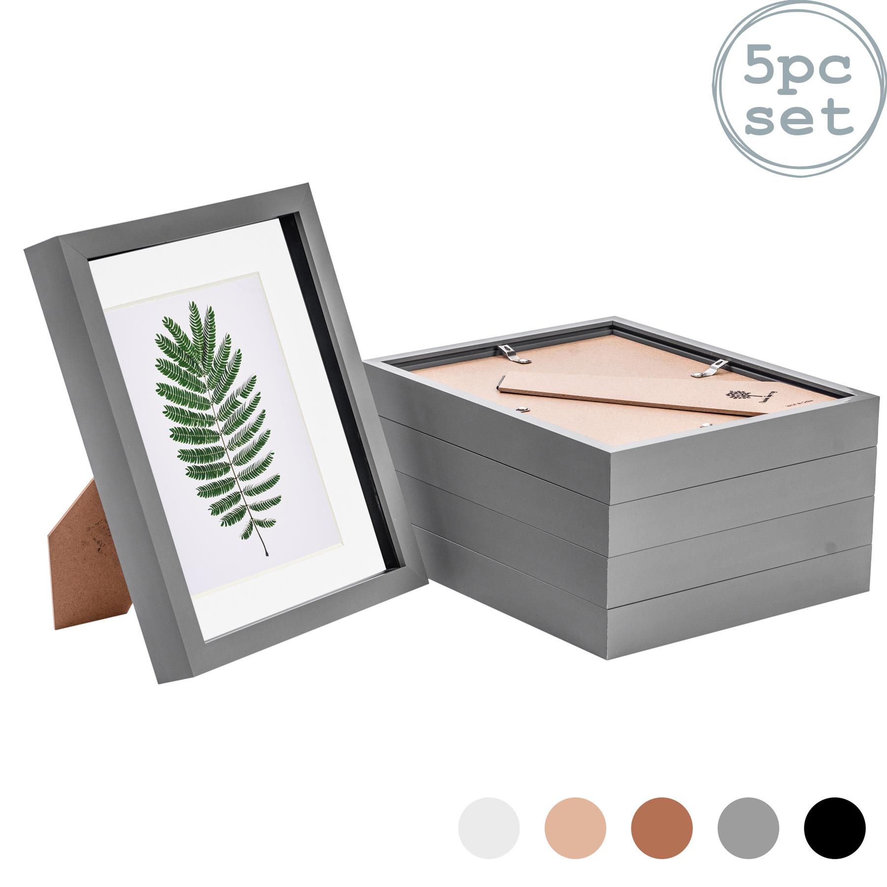 Nicola Spring 3D Box Photo Frames - 8 x 10" with 5 x 7" Mount - Grey Mount - Pack of 5