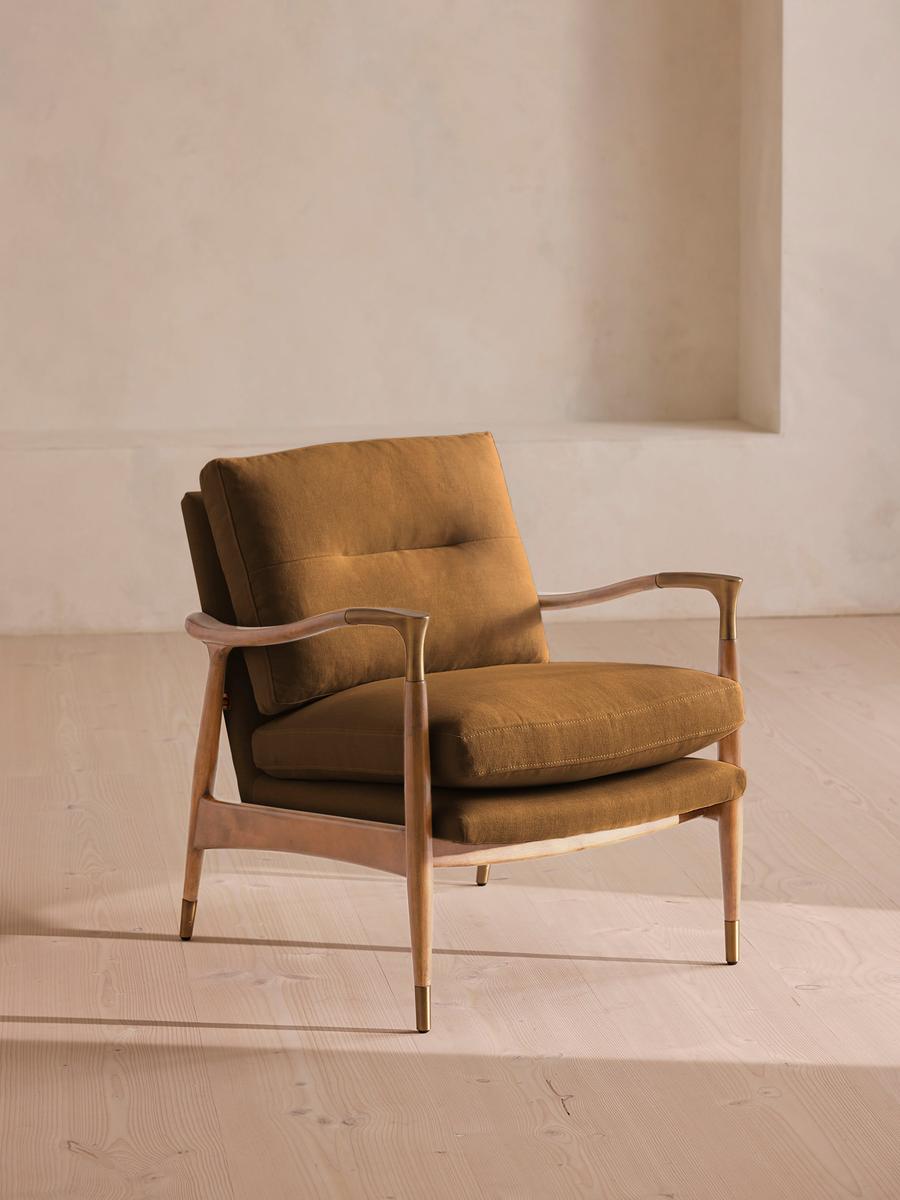 Theodore Oak Armchair, Linen, Ochre