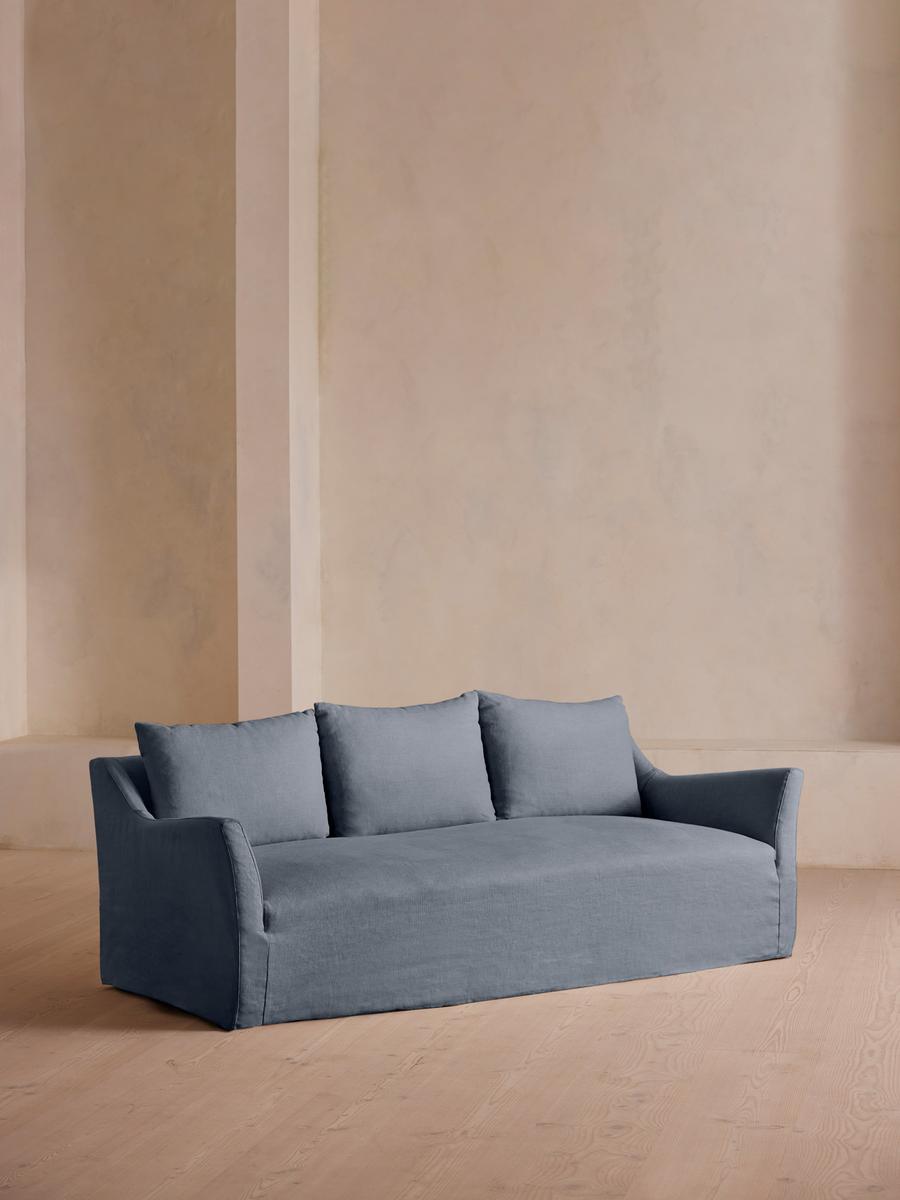 Roma Three Seater Sofa, Linen, Prussian Blue
