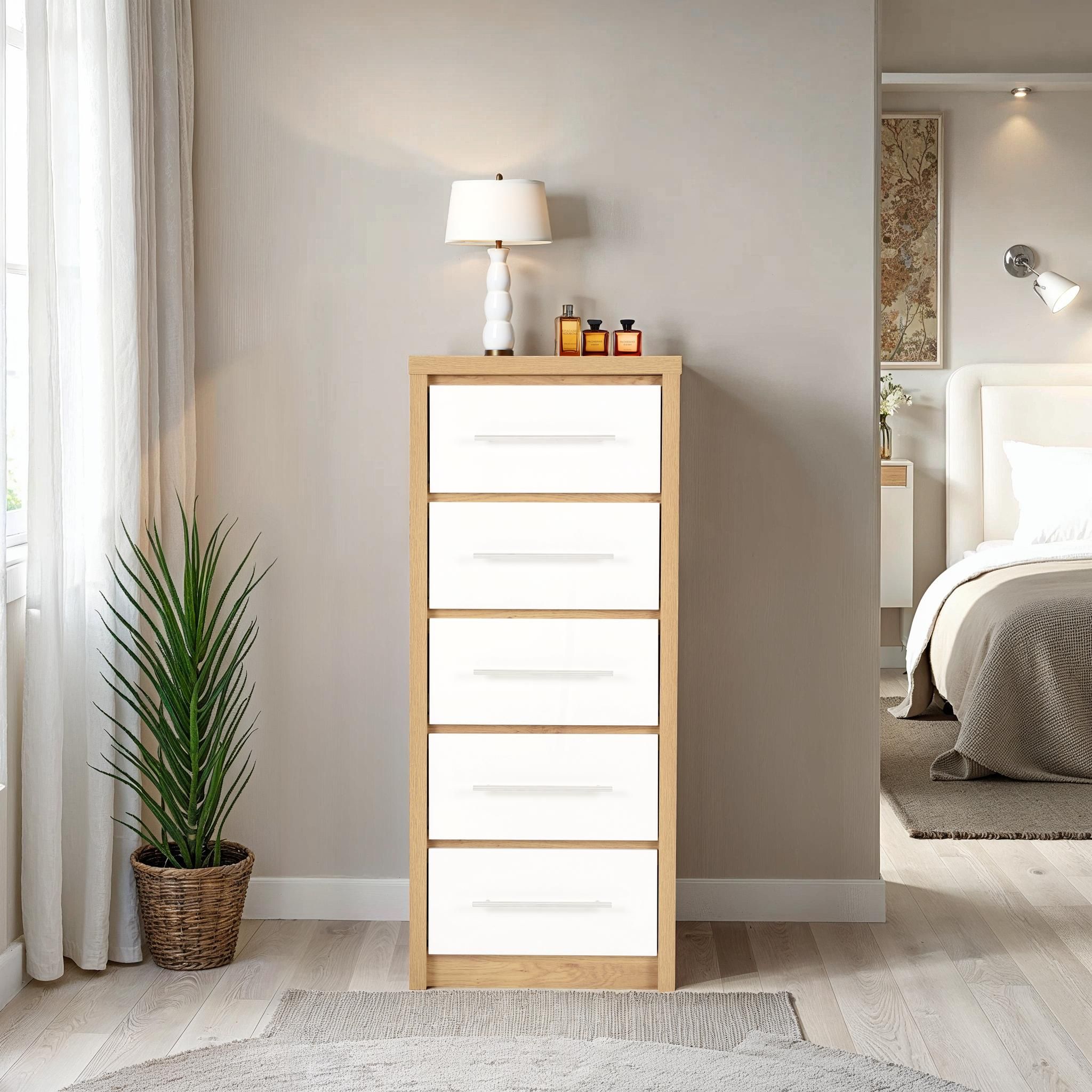 Seconique Seville 5 Drawer Narrow Chest in White