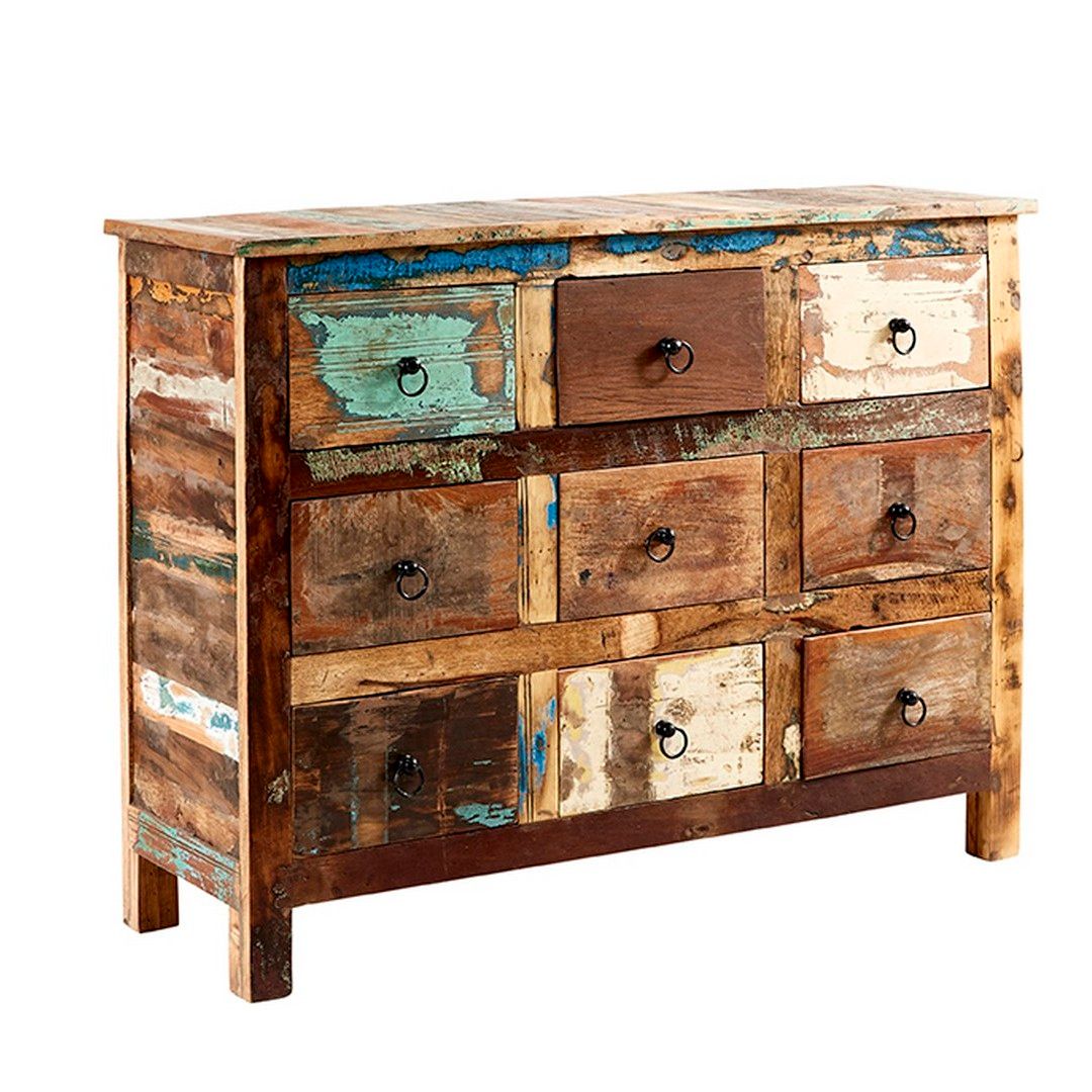 Indian Hub Coastal 9 Drawer Chest - Wood - L40 x W120 x H90 cm in Brown