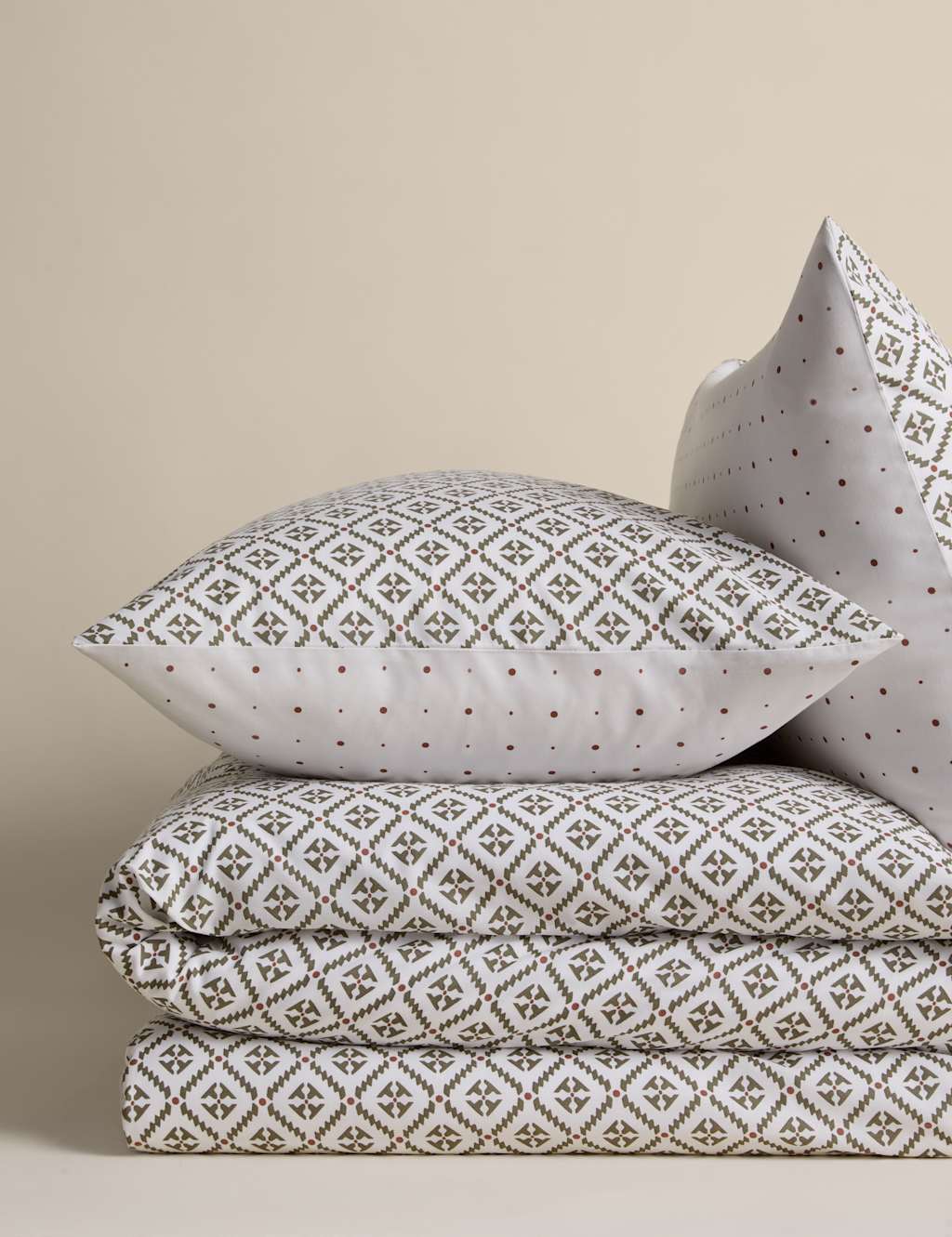 M&S Cotton Blend Geometric Tile Bedding Set Khaki