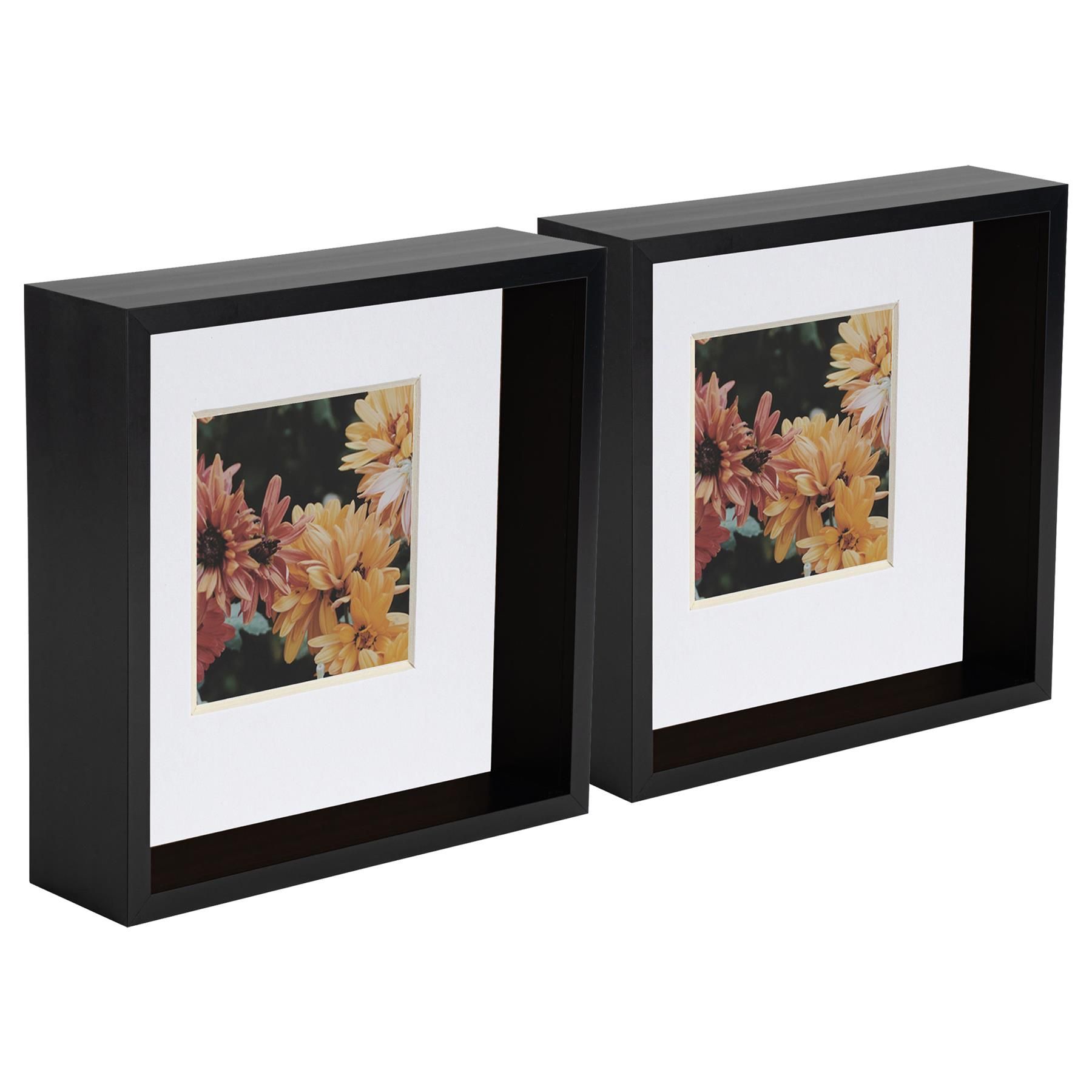 Nicola Spring 3D Deep Box Photo Frames - 8 x 8" with 4 x 4" Mount - White Mount - Pack of 2 in Black 1