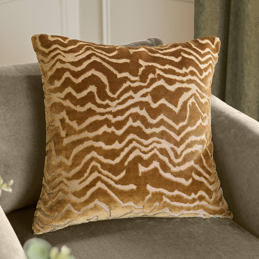 Paoletti Tierra Cut Velvet Abstract Cushion in Dark Brown