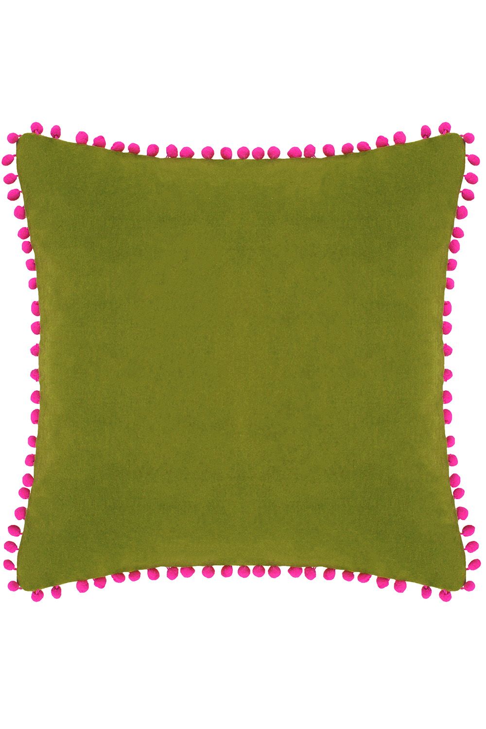 Paoletti Velvet Pom Pom Trimmed Cushion in Bright Green