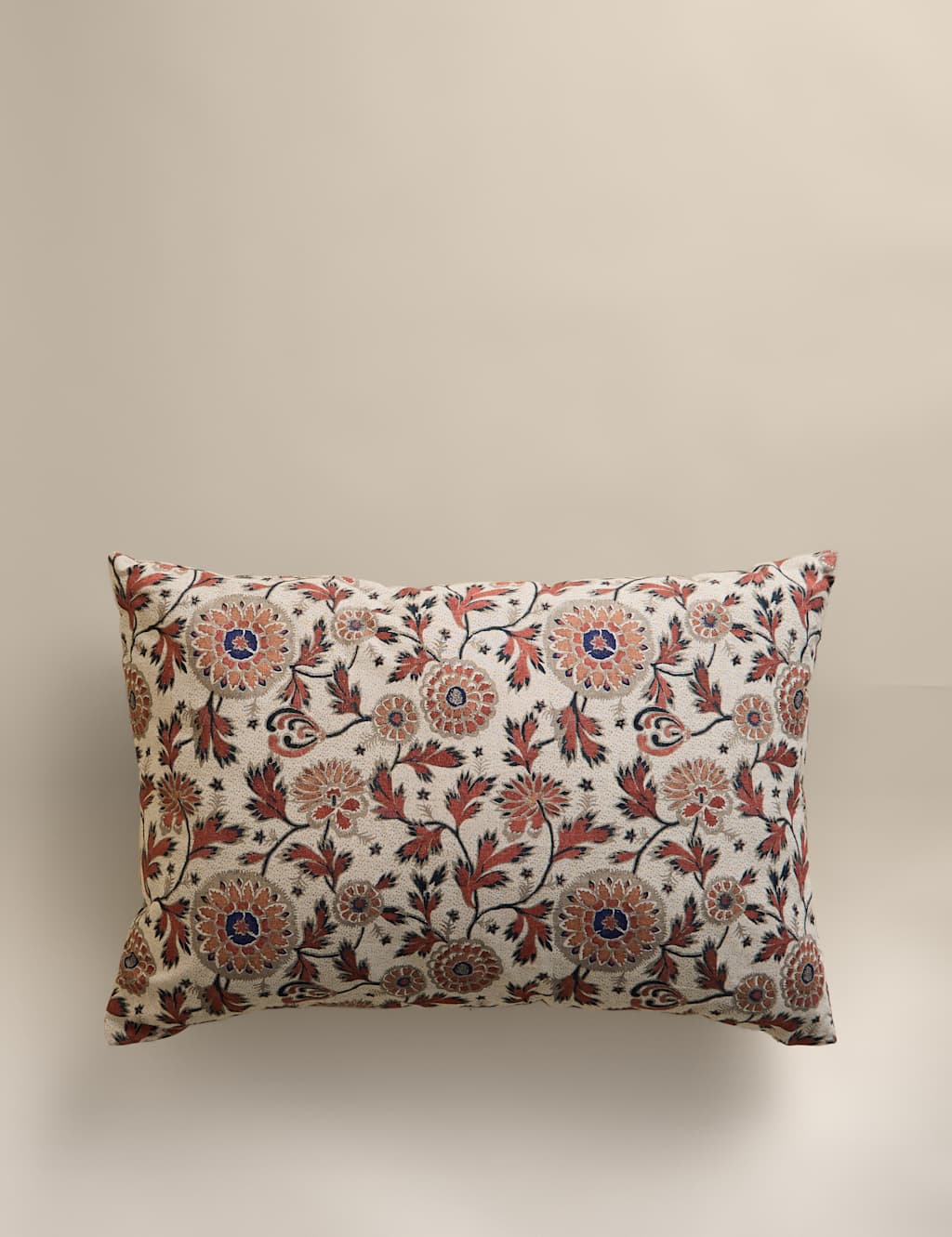 M&S Cotton Rich Floral Bolster Cushion Rust Mix