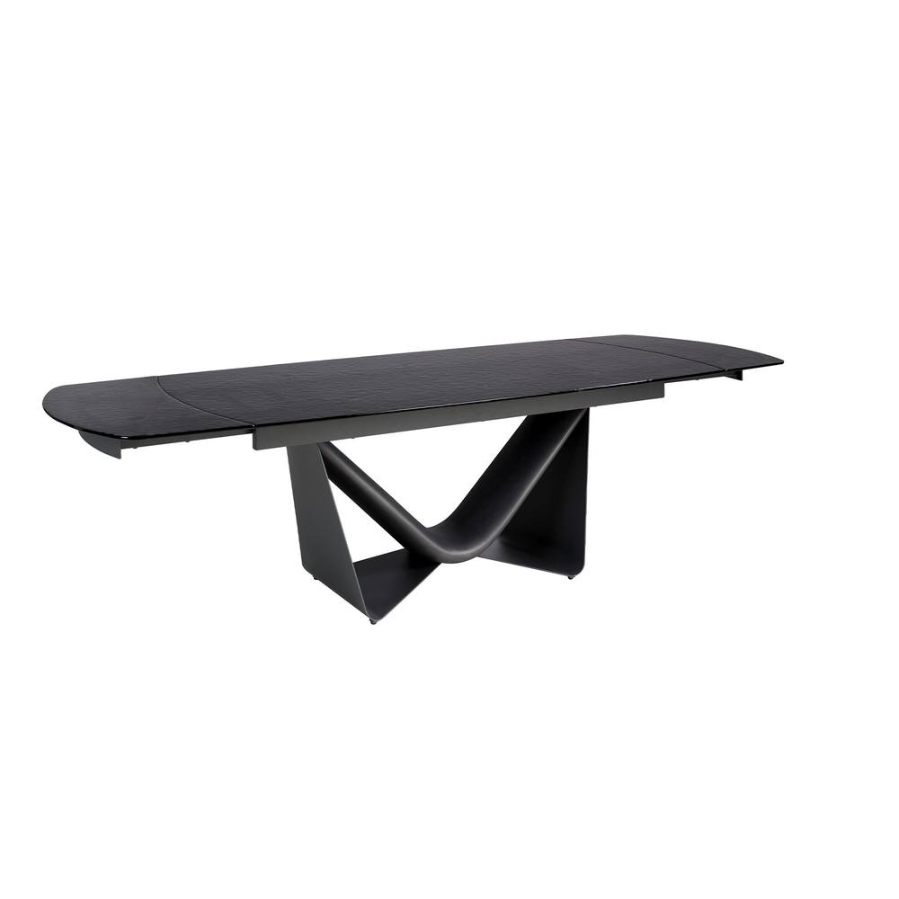 Angel Cerda Extendable Barrel-Shaped Oval Dining Table with Black Glass & Dark-Grey Metal