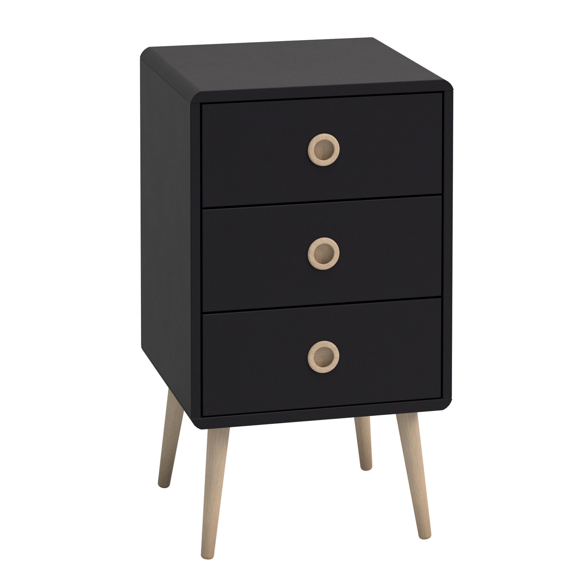 Softline 3 Drawer Bedside Table Black