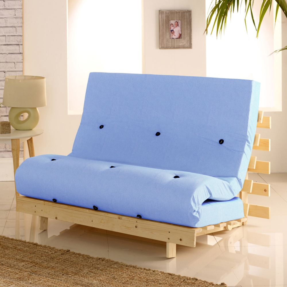 Metro Pine Wooden 1 Seater Chair/Folding Guest Bed with Lilac Futon Mattress - 2ft6 Small Single