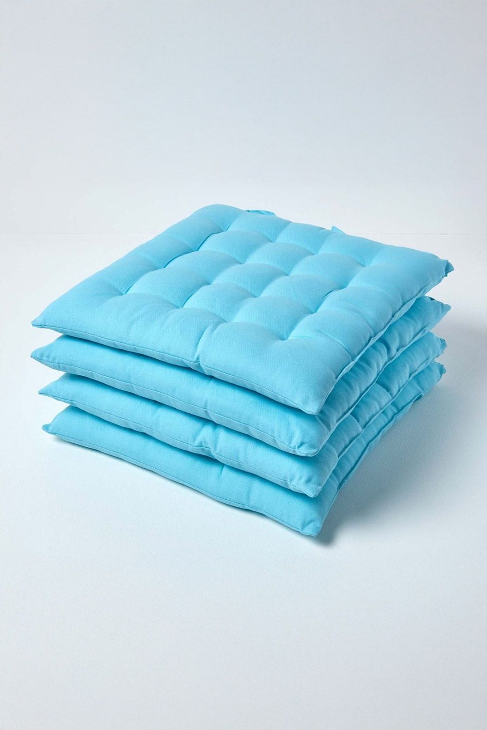 Homescapes 4 Pack Seat Pads Luxury 100% Cotton Indoor Outdoor Garden Cushion, 40cm in Light Blue