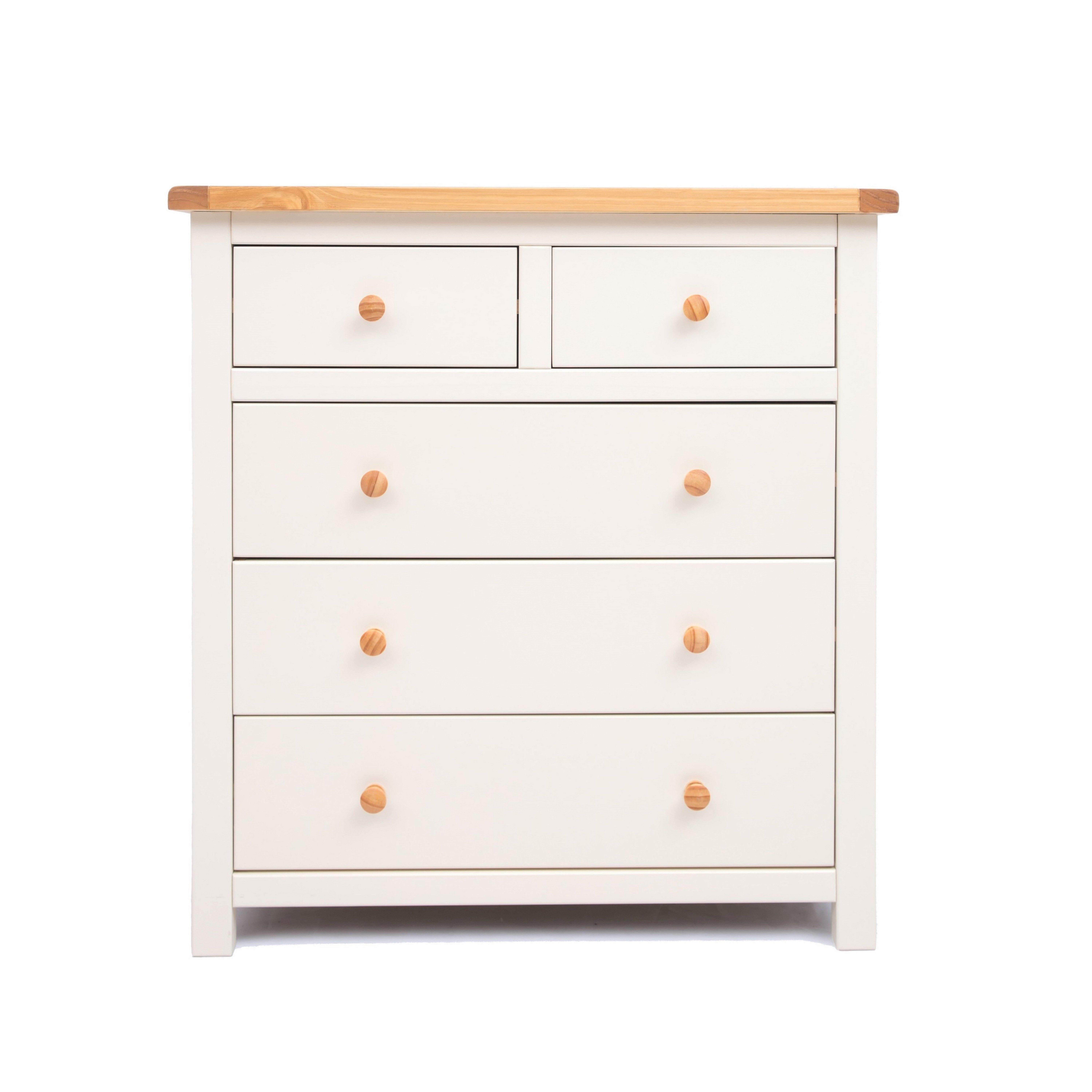 Cabinet Bits Maggiori 5 Drawer Chest of Drawers Wood Knob in Off-White