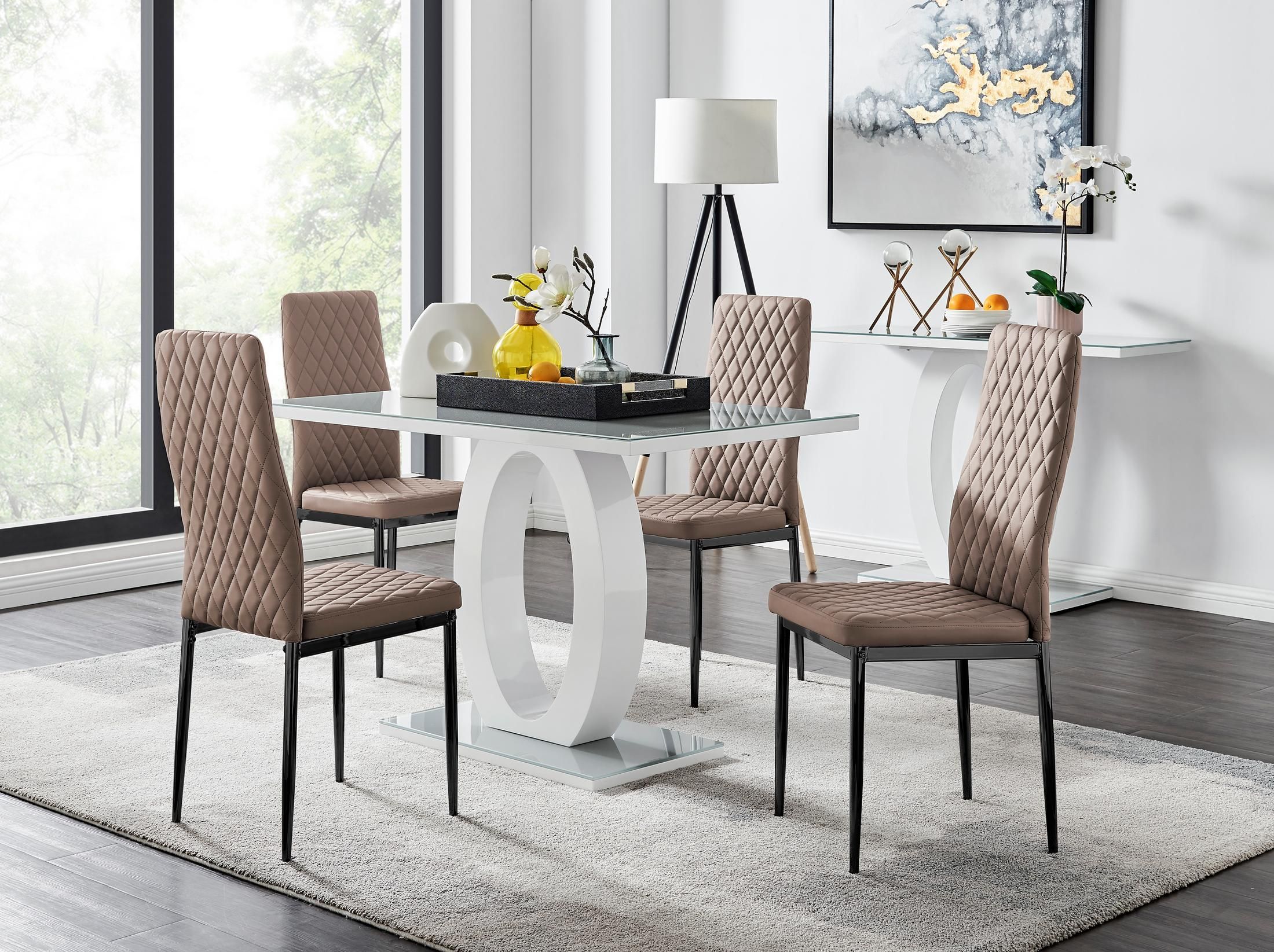FurnitureboxUK Giovani 4 Grey Dining Table & 4 Milan Black Leg Chairs in Beige