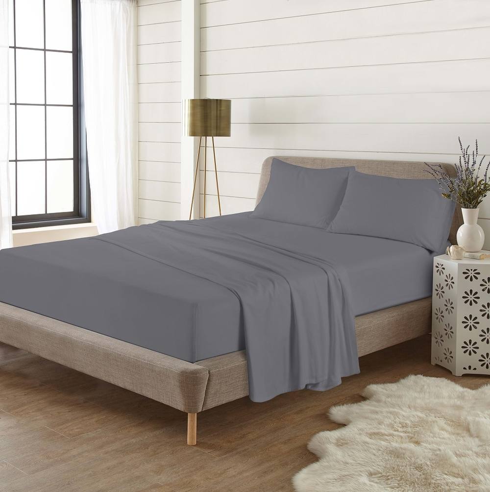 Homes-Linen Plain Thermal Flannelette Flat Sheet 100% Brushed Cotton Bedding in Grey