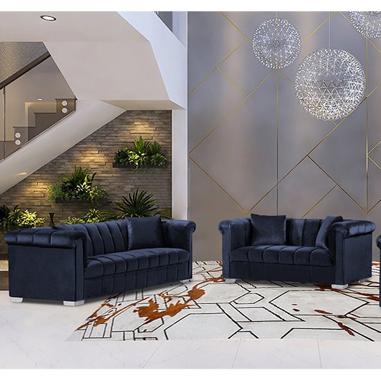 Kenosha Velour Fabric 2 Seater And 3 Seater Sofa In Slate
