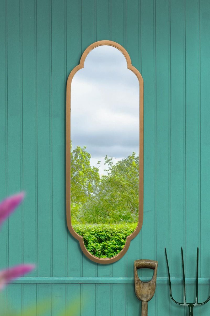 MirrorOutlet Gold Metal Framed Double Arched Oval Garden Wall Mirror 102 X 35.5CM