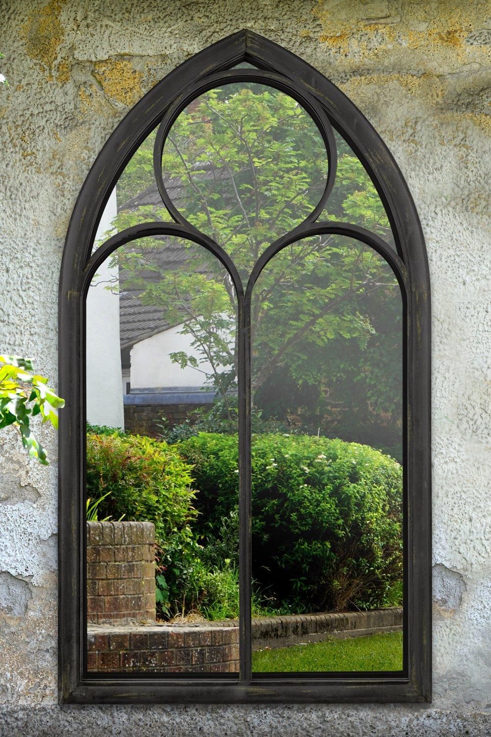 MirrorOutlet 'Somerley' Chapel Arch Large Black Garden Wall Mirror 150cm x 81cm