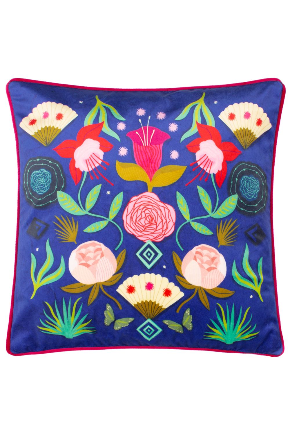 Kate Merritt Fiesta Folk Piped Velvet Polyester Filled Cushion