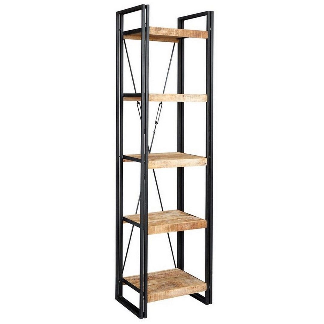 Indian Hub Cosmo Industrial Slim Open Bookcase - Solid Mango Wood L40xW55xH200 cm in Brown