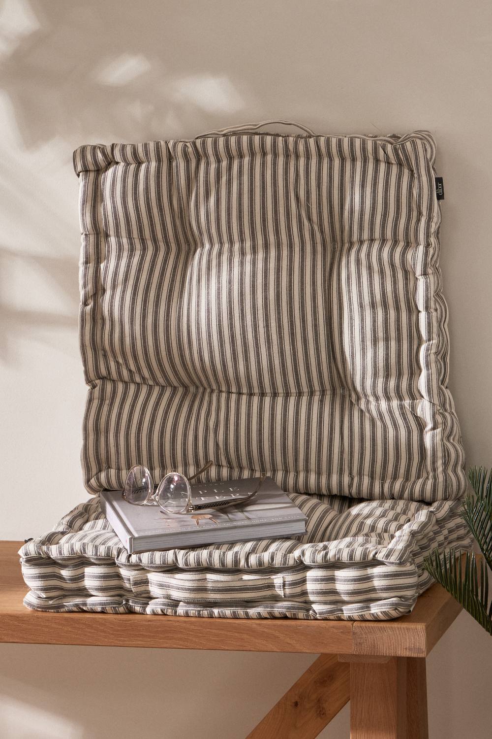 Dibor Set of 2 Giant Grey Striped Indoor Dining Chair Seat Pad Cushions L50cm x W50cm