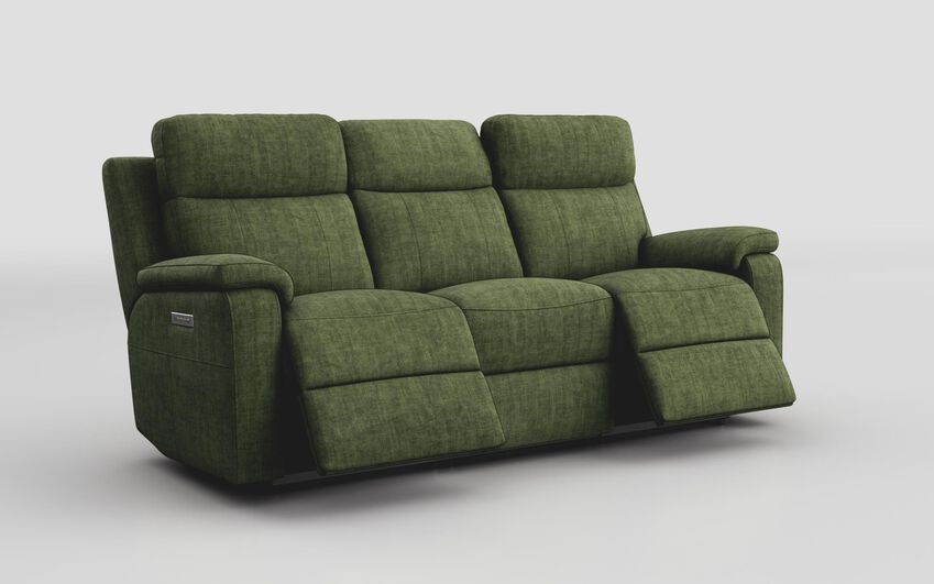 Green Fabric Calboli 3 Seater Power Recliner Sofa with Power Head Tilt & Lumbar