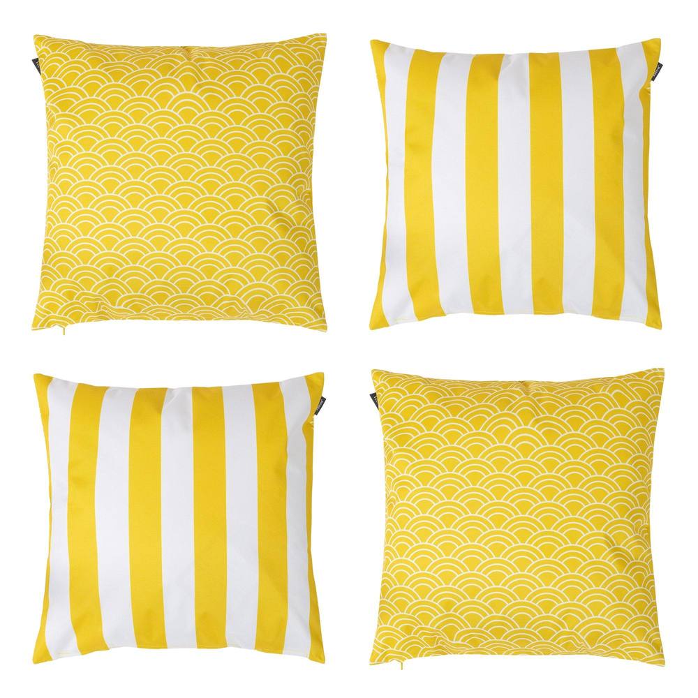 icon Indoor & Outdoor Deck Stripe Set of 4 Pink Outdoor Waterproof Cushion in Yellow