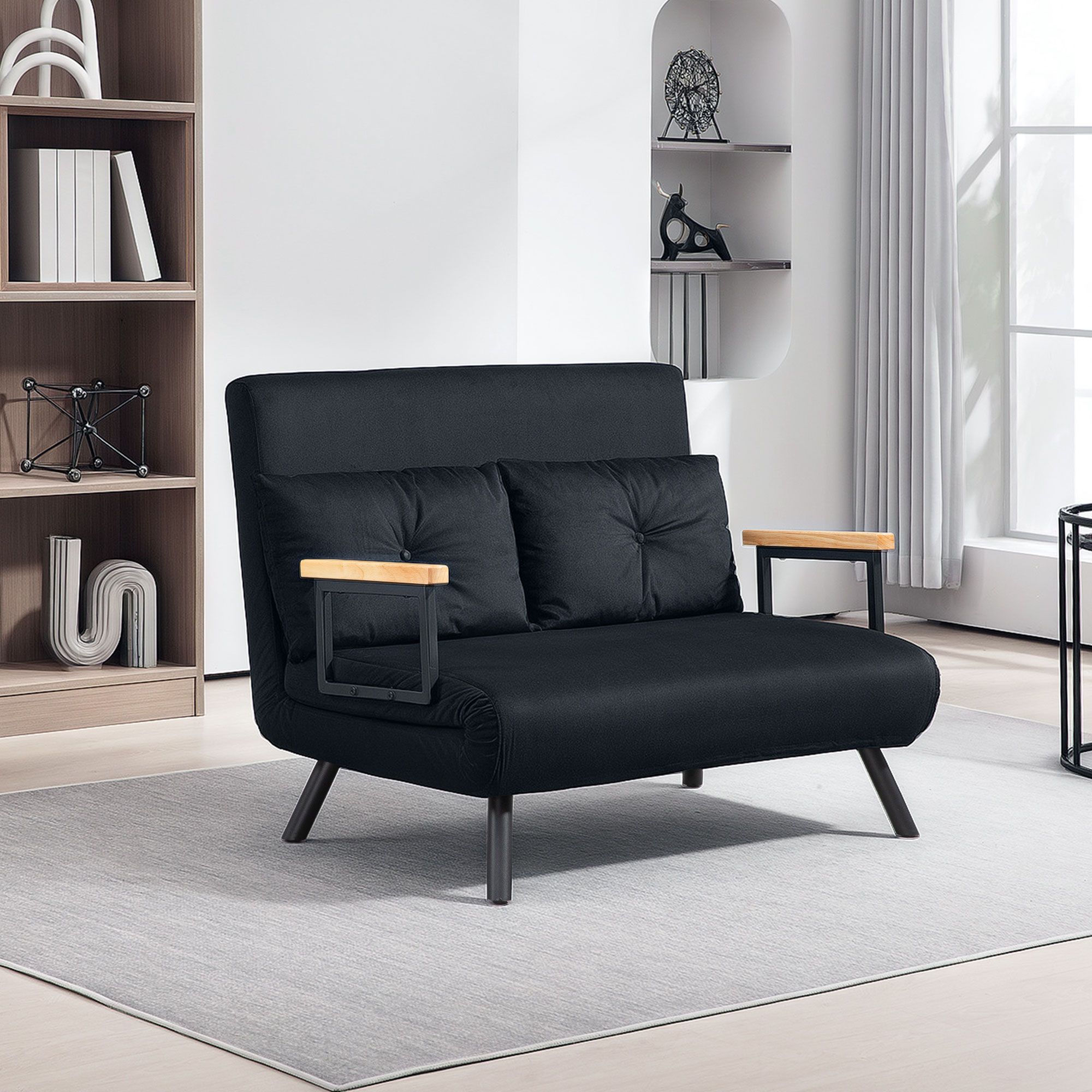 HOMCOM Click Clack 2 Seater Sofa Bed for Living Room, Guest Room in Black