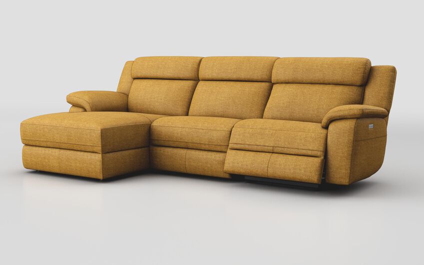 Yellow Fabric Sarsina 3 Seater Sofa Right Hand Facing Power & Left Hand Facing Lounger with Head Tilt