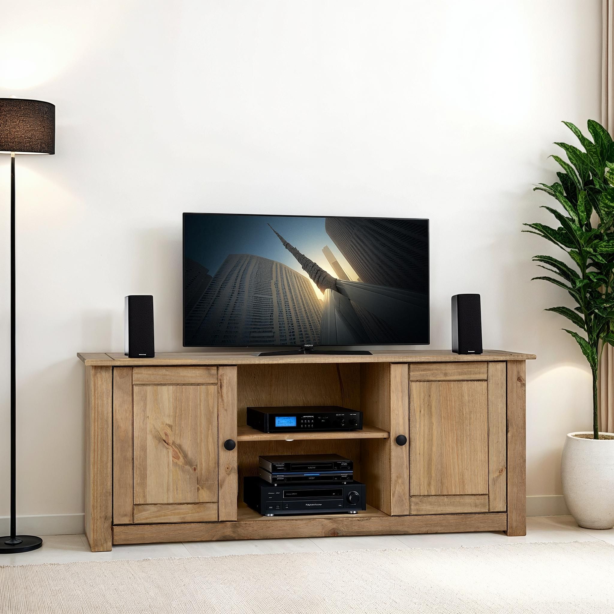 Seconique Panama 2 Door 1 Shelf Flat Screen TV Unit in Light Oak