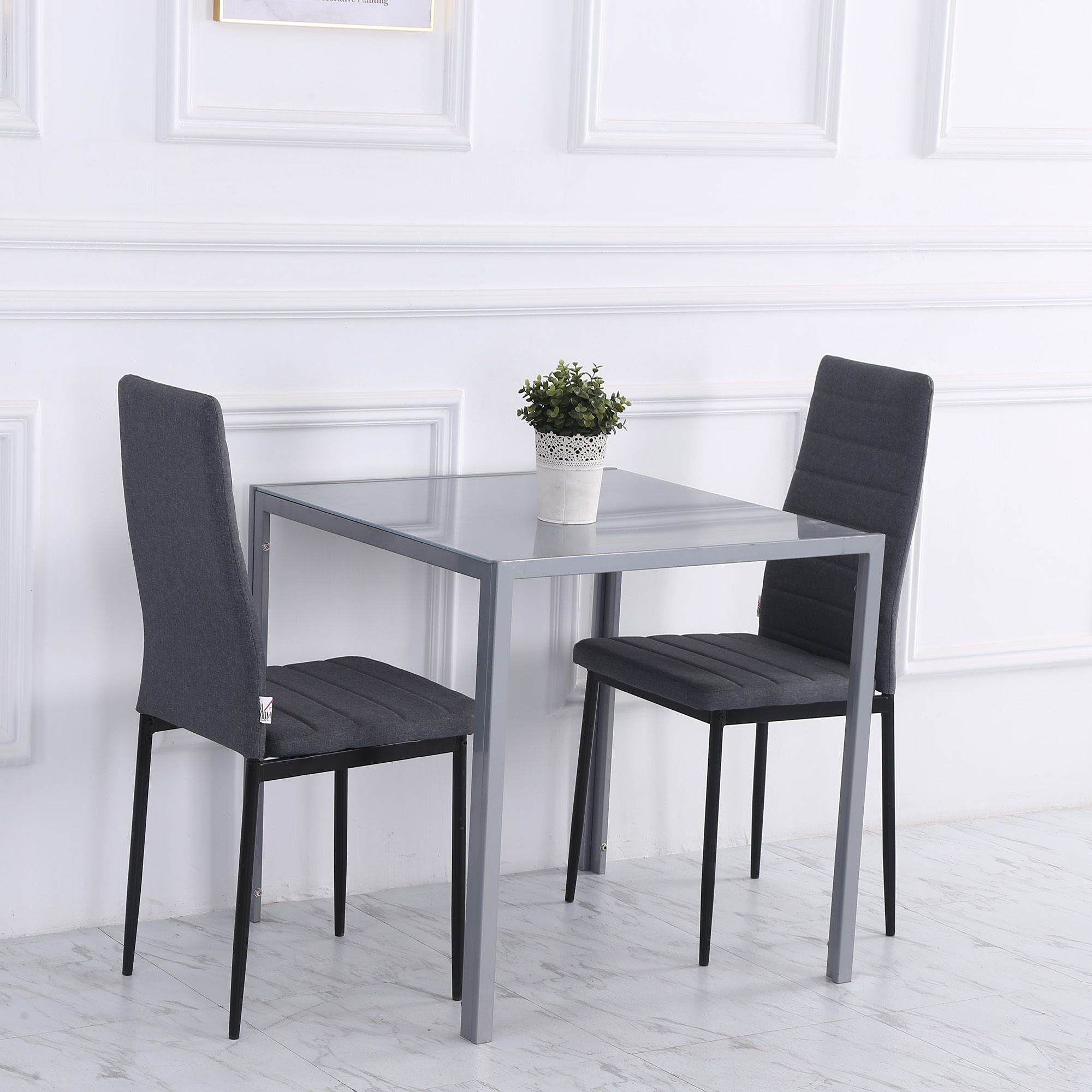 HOMCOM Modern Square Dining Table for 2-4 People with Glass Top in Grey