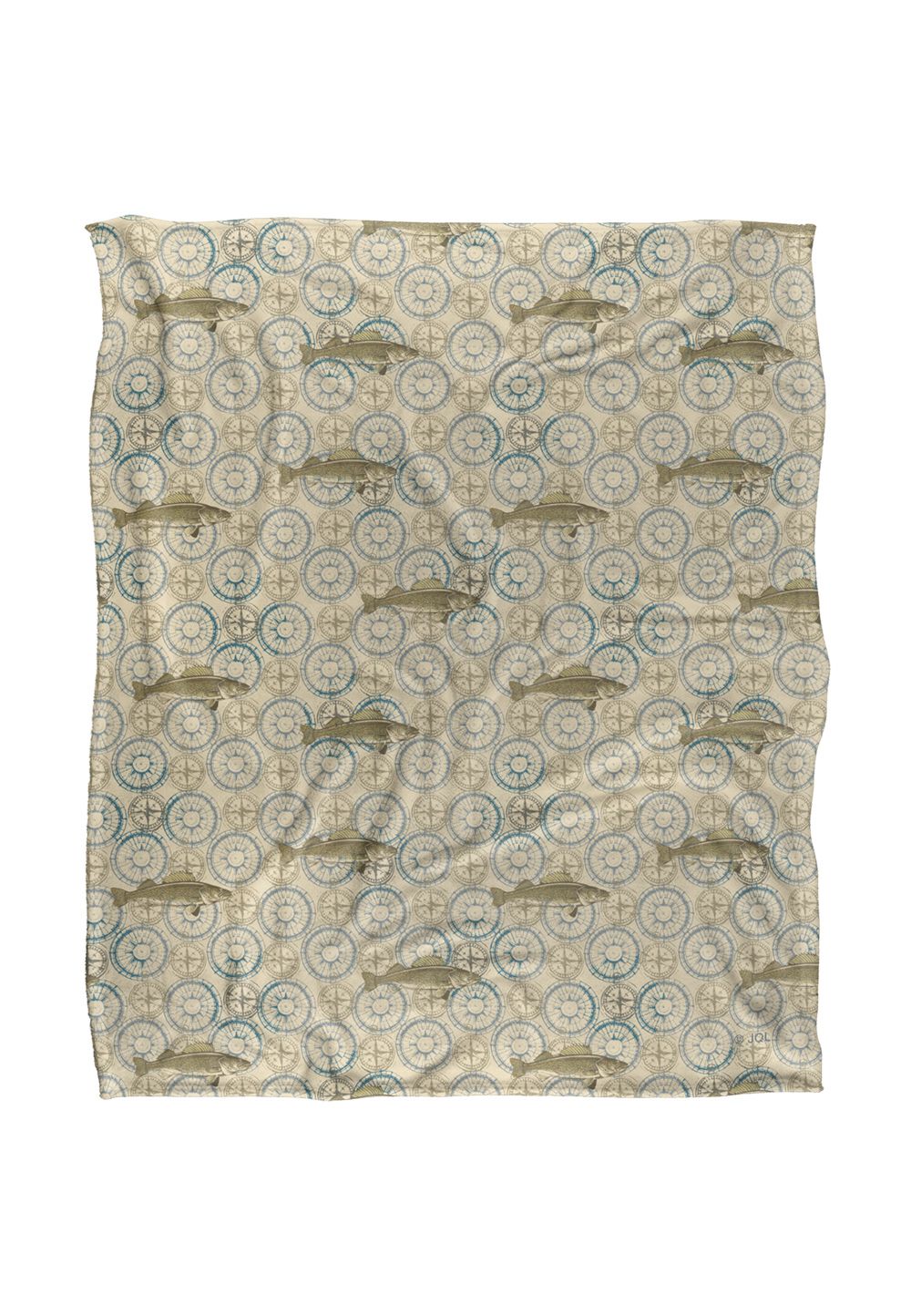 JQ Licensing Jl-Jp-Jq Walleye Compass Fishing Pattern Silky Touch Super Soft Throw Blanket 152 X 127 cm in White