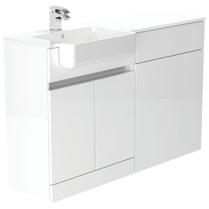 Be Modern Botanica Gloss White Left Hand 1260mm Freestanding Vanity & Toilet Pan Unit with Basin Modular Combination