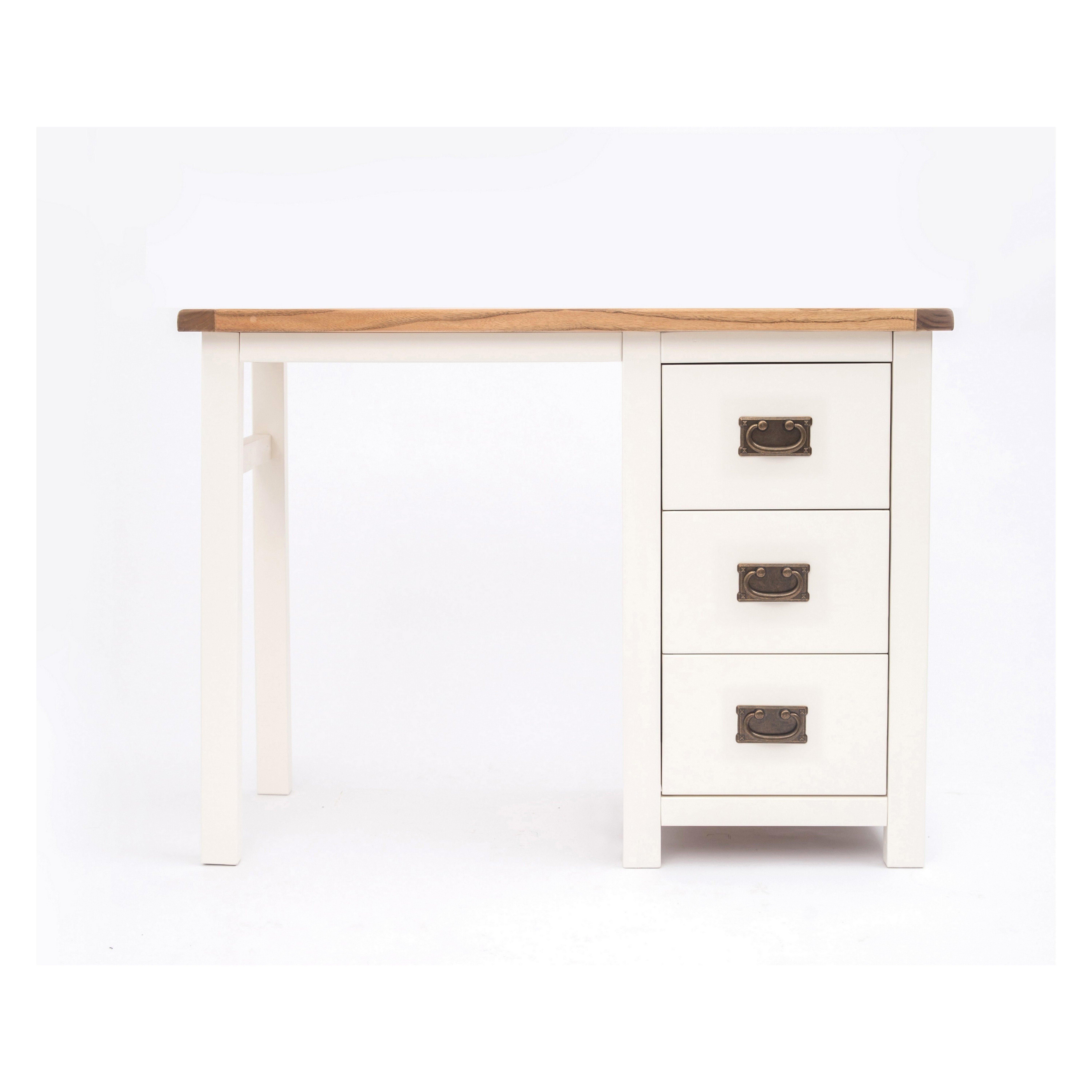 Cabinet Bits Lovere 3 Drawer Desk - Dressing Table Brass Drop Handle in Off-White