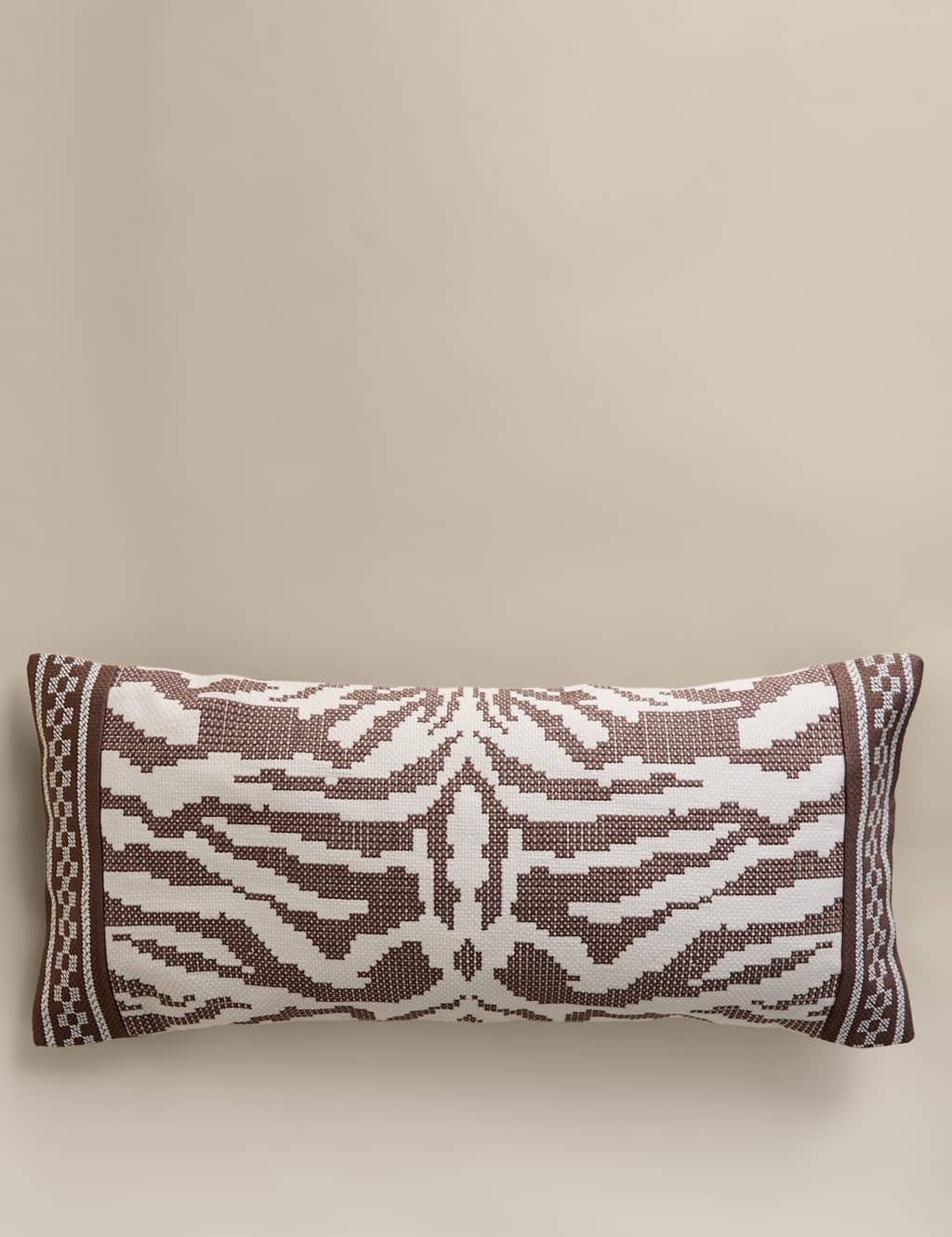 M&S Pure Cotton Abstract Embroidered Bolster Cushion Brown Mix