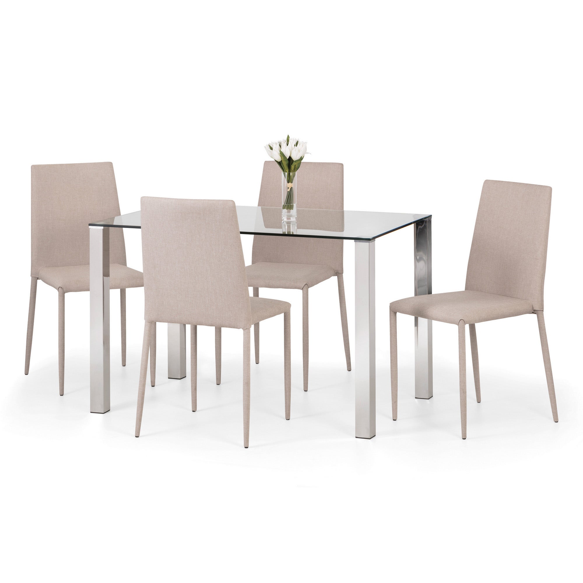 Enzo Glass Dining Table with 4 Jazz Chairs Grey