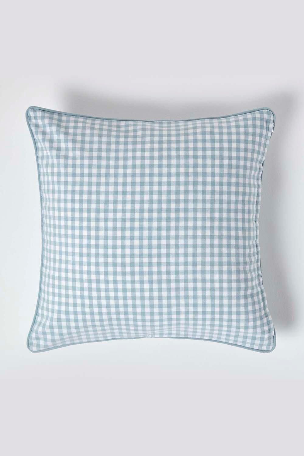 Homescapes Cotton Gingham Check Cushion Cover in Blue
