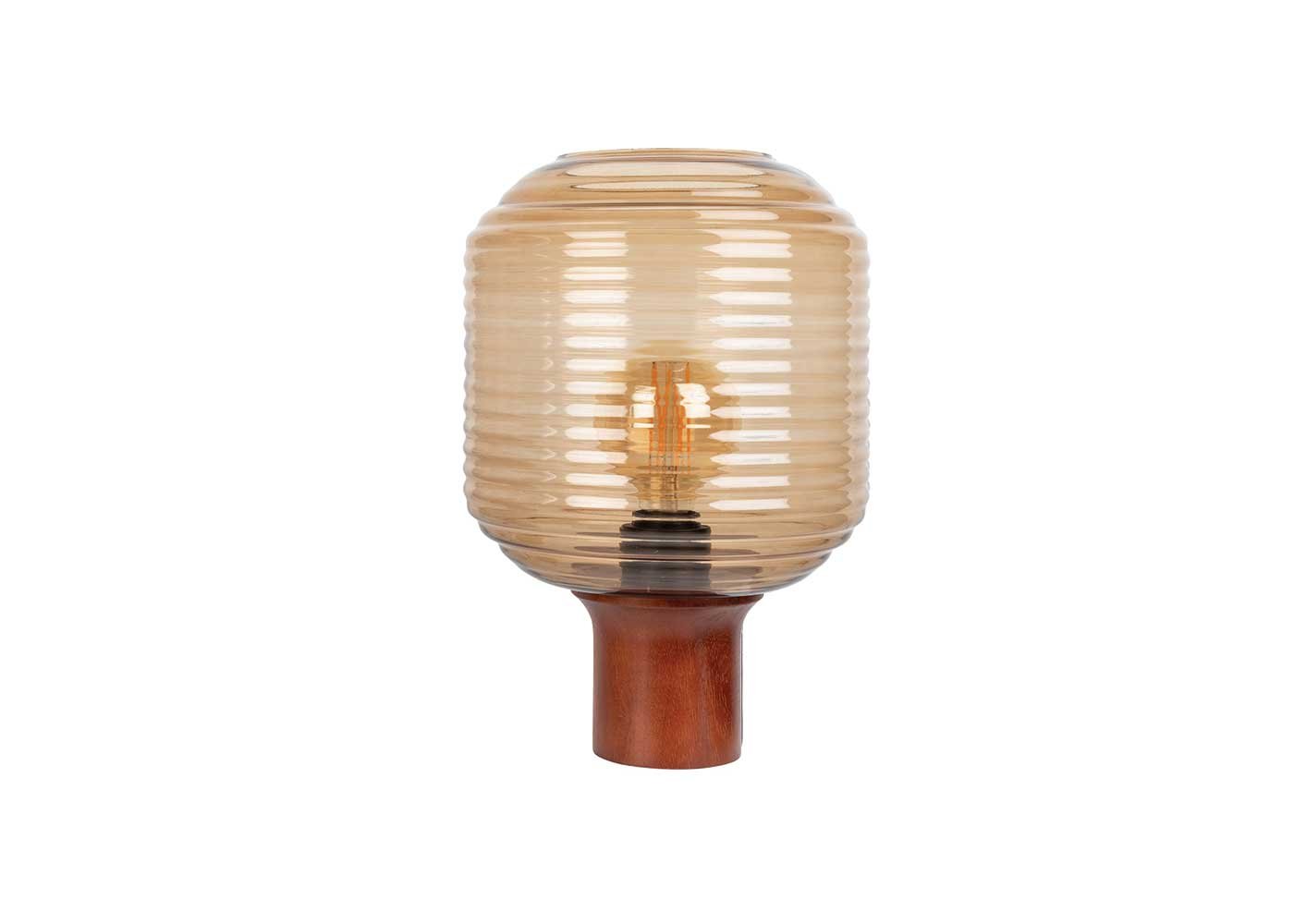 Heal's Honey Table Lamp Olive Glass Dome Walnut Base Small