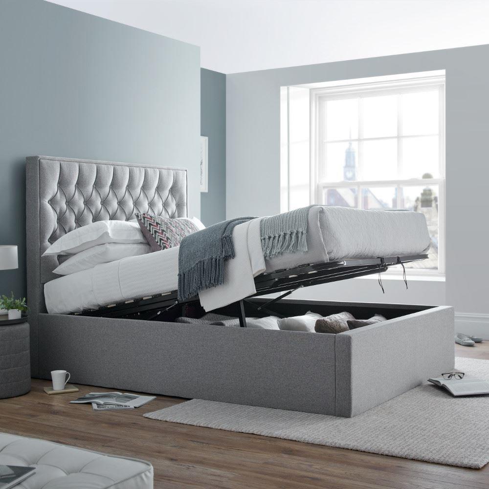 Wilson Grey Fabric Ottoman Storage Bed Frame - 5ft King Size