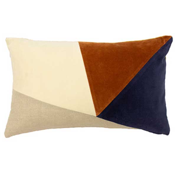 Multi Block Cushion  Navy and Ginger